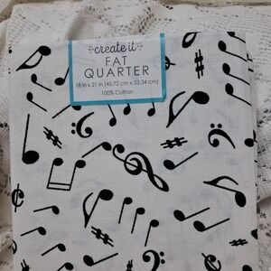Create It Fat Quarter Fabric Music Notes‎ White Cotton Sewing Quilting 18x21
